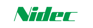 Logo Nidec vert sur panel blanc
