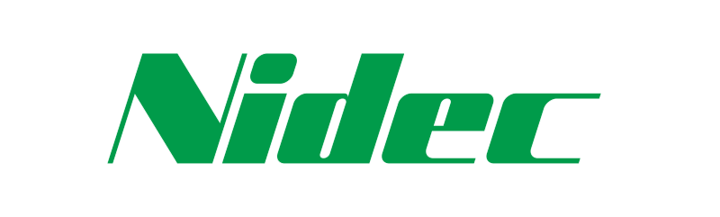 Logo Nidec vert sur panel blanc